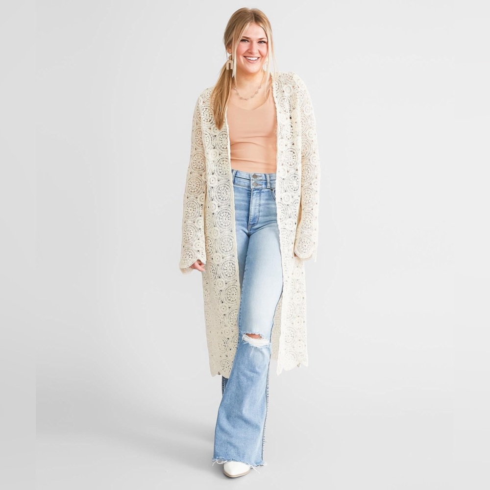 Miss Me Cream Crochet Long Cardigan size S